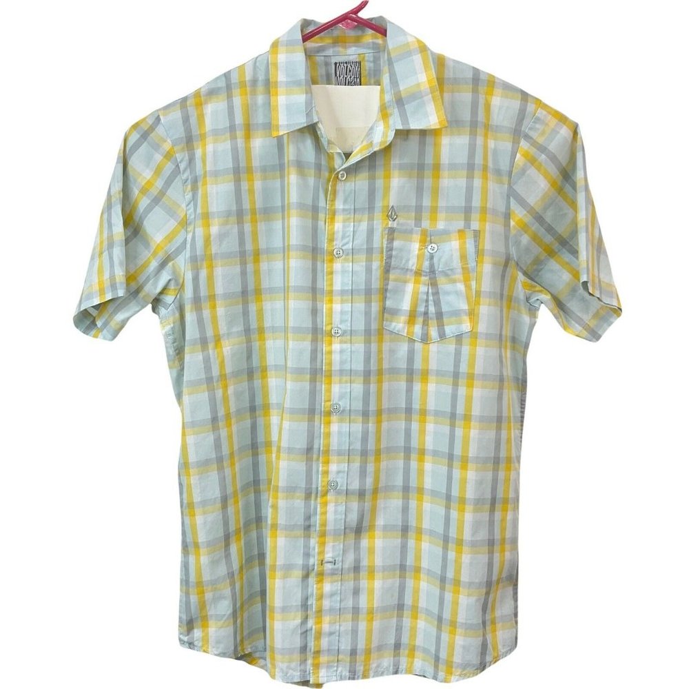 Volcom Shirt Mens Sz S Yellow Plaid Crash Course Short Sleeve Button Up Nwot $45